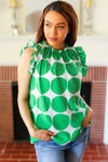 Explore More Collection - Green Polka-Dot Mock Neck Ruffle Sleeve Top