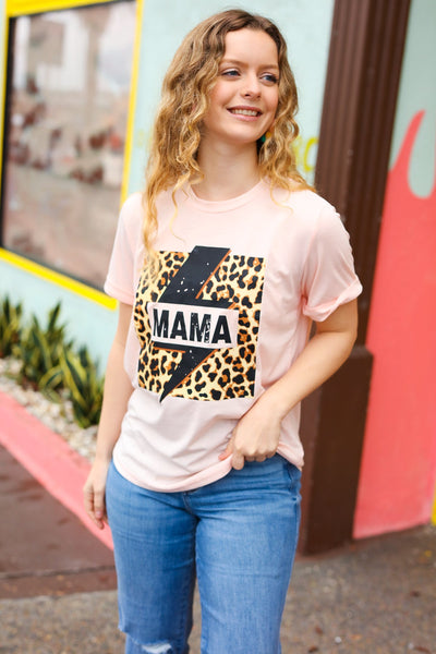 Explore More Collection - Peach "Mama" Animal Print Graphic Tee