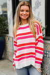 Explore More Collection - Follow Me Red/Pink Loose Knit Stripe Ribbed Pullover