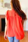 Explore More Collection - Red-Orange Mock Neck Flutter Sleeve Top