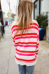 Explore More Collection - Follow Me Red/Pink Loose Knit Stripe Ribbed Pullover