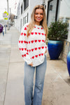 Explore More Collection - Be Mine White Jacquard Heart Stripe Pullover Sweater