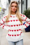 Explore More Collection - Be Mine White Jacquard Heart Stripe Pullover Sweater