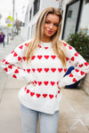 Explore More Collection - Be Mine White Jacquard Heart Stripe Pullover Sweater