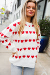 Explore More Collection - Be Mine White Jacquard Heart Stripe Pullover Sweater