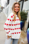 Explore More Collection - Be Mine White Jacquard Heart Stripe Pullover Sweater