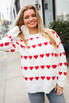 Explore More Collection - Be Mine White Jacquard Heart Stripe Pullover Sweater