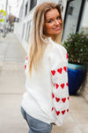 Explore More Collection - Be Mine White Jacquard Heart Stripe Pullover Sweater