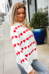 Explore More Collection - Be Mine White Jacquard Heart Stripe Pullover Sweater