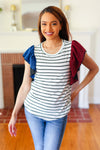 Explore More Collection - Glam It Up Red & Blue Glitter Flutter Sleeve Striped Top