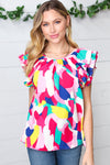 Explore More Collection - Multicolor Geometric Print Layered Ruffle Sleeve Top