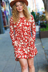 Explore More Collection - Just Be You Rust Floral Long Sleeve Babydoll Dress