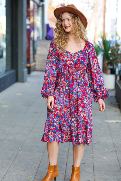 Explore More Collection - Take The Leap Magenta Floral Print Midi Dress