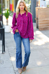 Explore More Collection - Magenta In Your Dreams Ditzy Floral Frill Neck Top