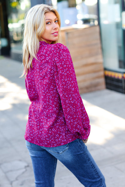 Explore More Collection - Magenta In Your Dreams Ditzy Floral Frill Neck Top