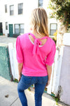 Explore More Collection - Pretty In Pink Mock Neck With Back Ribbon Bow Tie Sweater Top