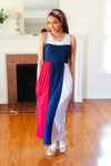 Explore More Collection - Patriotic Color Block Fit & Flare Maxi Dress