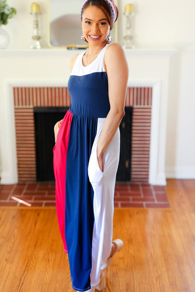 Explore More Collection - Patriotic Color Block Fit & Flare Maxi Dress