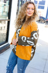 Explore More Collection - Call On Me Mustard & Olive Animal Print Cable Color Block Sweater