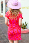 Explore More Collection - Red & Fuchsia Zebra Surplice V Neck Pocketed Dress