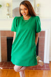 Explore More Collection - Boldy You Kelly Green Textured Puff Sleeve Dress