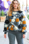 Explore More Collection - Feeling Joyful Grey & Camel Embroidered Sherpa Flower Pullover