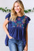 Explore More Collection - Navy Floral Embroidered Flutter Sleeve Top