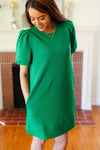 Explore More Collection - Boldy You Kelly Green Textured Puff Sleeve Dress