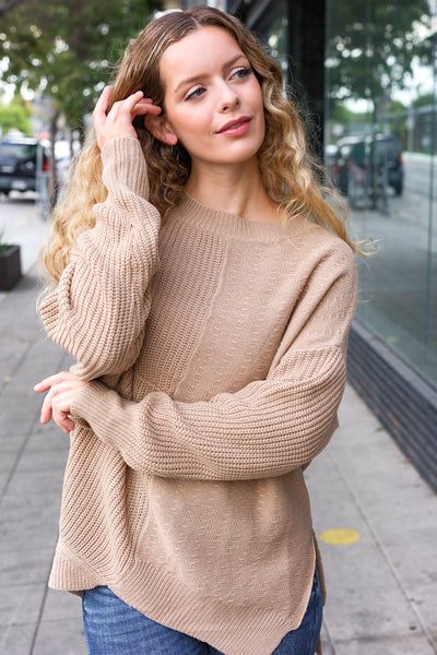 Explore More Collection - Autumn Vibes Taupe Asymmetrical Knit Sweater