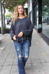 Explore More Collection - Casual Chic Charcoal V Neck Yoke Modal Knit Top