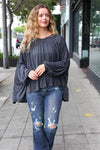 Explore More Collection - Casual Chic Charcoal V Neck Yoke Modal Knit Top