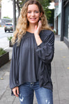 Explore More Collection - Casual Chic Charcoal V Neck Yoke Modal Knit Top