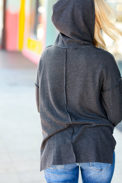 Explore More Collection - Cozy Up Charcoal Mineral Wash Rib Knit Hoodie
