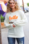 Explore More Collection - Spotlight Lurex Embroidered Neon "Hello Pumpkin" Chunky Sweater
