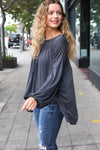 Explore More Collection - Casual Chic Charcoal V Neck Yoke Modal Knit Top