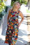 Explore More Collection - Teal & Maroon Flat Floral  Fit and Flare Sleeveless Maxi Dress