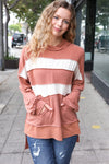 Explore More Collection - Feeling Playful Rust Stripe Color Block French Terry Hoodie