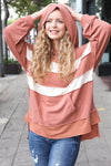 Explore More Collection - Feeling Playful Rust Stripe Color Block French Terry Hoodie