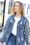 Explore More Collection - Give It Your All Denim Animal Distressed Jean Jacket