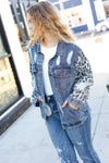 Explore More Collection - Give It Your All Denim Animal Distressed Jean Jacket
