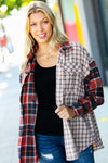 Explore More Collection - Calling On You Rust & Taupe Plaid Color Block Shacket
