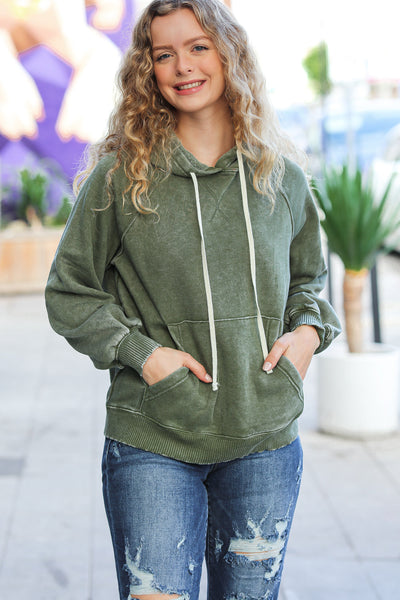 Explore More Collection - Know Yourself Olive Acid Wash Fleece Lined Hoodie