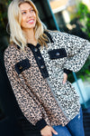 Explore More Collection - Fun Days Ahead Camel Leopard Color Block Button Down Pullover