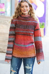 Explore More Collection - Going My Way Rust & Mustard Stripe Boucle Turtleneck Sweater