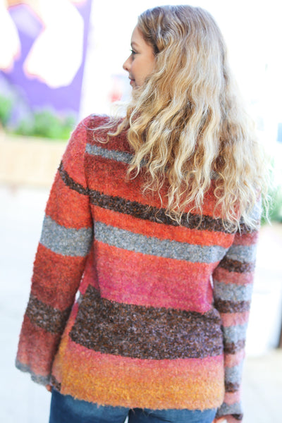 Explore More Collection - Going My Way Rust & Mustard Stripe Boucle Turtleneck Sweater