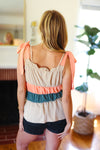 Explore More Collection - Peach Tie Knot Shoulder Detail Color Block Top