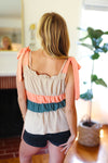 Explore More Collection - Peach Tie Knot Shoulder Detail Color Block Top