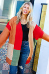Explore More Collection - Latte Ready Rust & Taupe Color Block Open Knit Cardigan