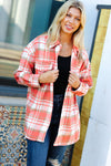 Explore More Collection - Layer Up Orange Plaid Flannel Button Down Shacket