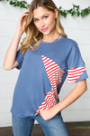 Explore More Collection - Red Striped Star Detail French Terry Patriotic Top